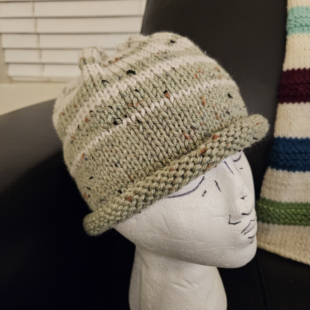 Handmade Knit Green And Cream Hat